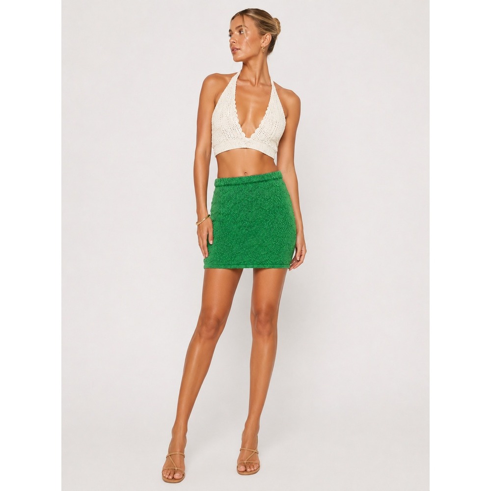Emory Park Green Knit Mini Skirt Small Chevron Textured Cotton Bodycon S New